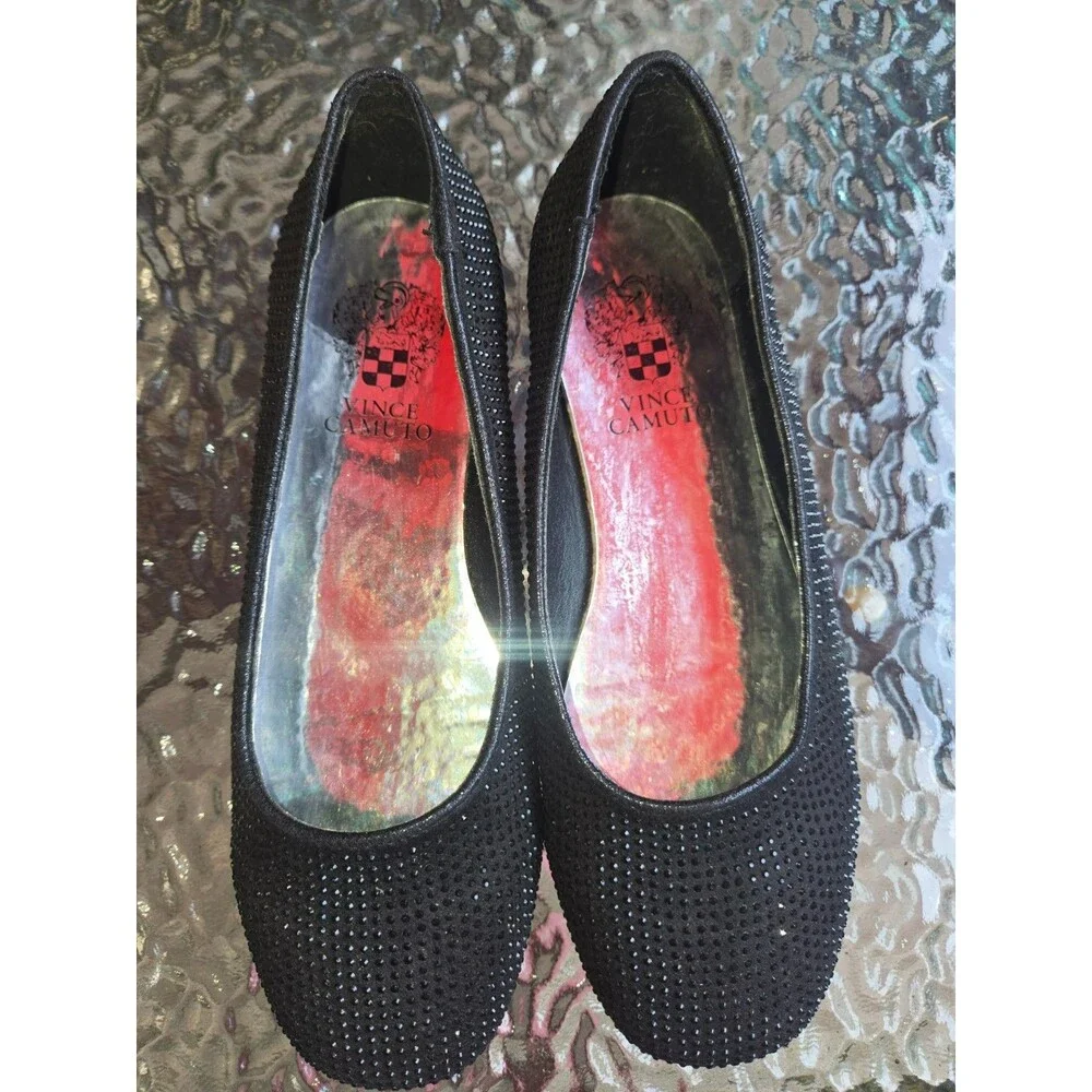 Vince Camuto Womens Sz 2 Black Rhinestone Embellished Ballet Flats